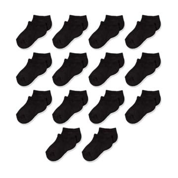 Amazon Essentials Kids' Cotton Low Cut Socks - 14 Pairs, Black, Small