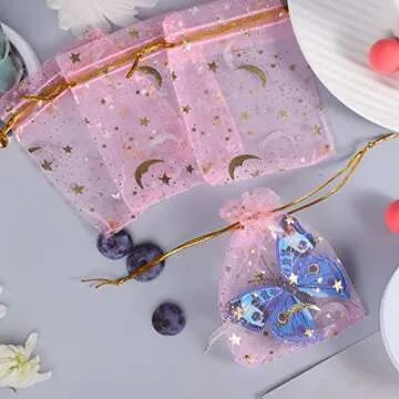 SUMAJU 100 Moon Star Organza Jewelry Bags for Gifts