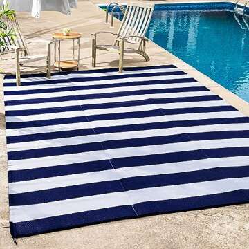 FH Home Outdoor Rug - Waterproof, Fade Resistant, Reversible - Premium Recycled Plastic - Striped - ...