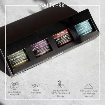 Saltverk Salt Gift Set of 4 Lava, Birch Smoked, Arctic Thyme, Flaky Sea Salt Sampler - Hand Harvested Gourmet - Sustainably Made - 12.33 Ounces Total