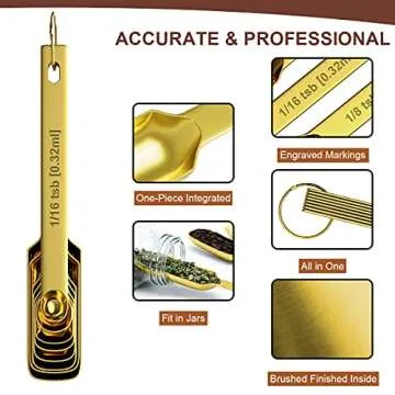 Wildone Gold Measuring Cups & Spoons Set of 21 - Includes 7 Stainless Steel Nesting Measuring Cups, 8 Measuring Spoons, 1 Leveler & 6 Mini Measuring Spoons, Ideal for Dry & Liquid Ingredients