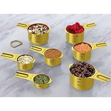 Wildone Gold Measuring Cups & Spoons Set of 21 - Includes 7 Stainless Steel Nesting Measuring Cups, 8 Measuring Spoons, 1 Leveler & 6 Mini Measuring Spoons, Ideal for Dry & Liquid Ingredients