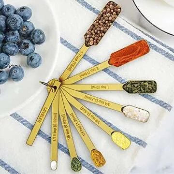 Wildone Gold Measuring Cups & Spoons Set of 21 - Includes 7 Stainless Steel Nesting Measuring Cups, 8 Measuring Spoons, 1 Leveler & 6 Mini Measuring Spoons, Ideal for Dry & Liquid Ingredients