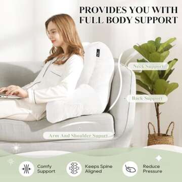 downluxe Reading Pillow with Support Arms, Bed Pillows for Sitting Up in Bed/Couch, Large Adult Arm Pillow with Shredded Memory Foam and Removable Cover (20 X 15 Inches White)
