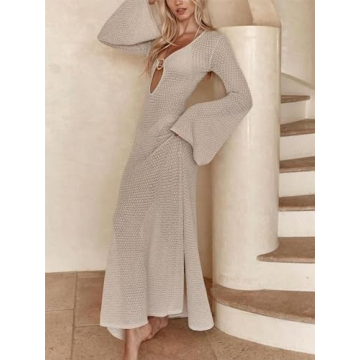 Sastianaen Y2K Crochet Knit Maxi Dress for Women