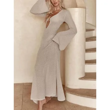 Sastianaen Y2K Crochet Knit Maxi Dress for Women