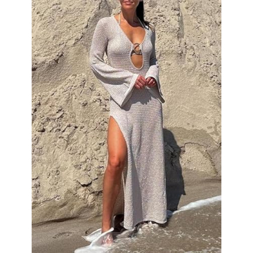 Sastianaen Y2K Crochet Knit Maxi Dress for Women