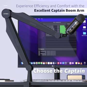 IXTECH Microphone Boom Arm Mic Arm for Blue Yeti Shure Sm7b Hyperx QuadCast Rode At2020 and Fifine Mic Stand for Gaming Podcasting and Streaming CAPTAIN Model