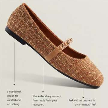 Chicmyth Mary Jane Flats;Square Toe Metal Chain Flats;Tweed Fabric Delicate and Elegant Women Shoes ...