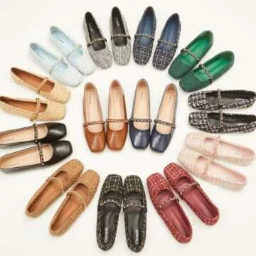 Chicmyth Mary Jane Flats;Square Toe Metal Chain Flats;Tweed Fabric Delicate and Elegant Women Shoes (US 7,Brown)