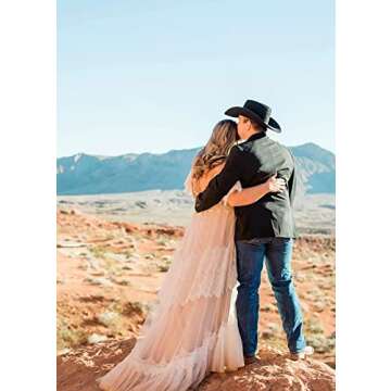 Sorayan Women's Wedding Dresses Chic Lace Evening Dresses V Neck Ruffle Sleeves Beachy Boho Outdoorsy Wedding Gowns(Nude Pink,M)