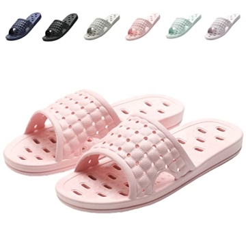COZYAREA Shower Shoes Quick Dry Non-Slip Bathroom Slippers for Men Women Dorm Home Slides Pink Size ...