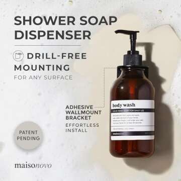 MaisoNovo Shampoo and Conditioner Dispenser - Shower Soap Dispenser Wall Mounted - 16.9 fl oz Set of 2 Amber Plastic Bottles Black Pump - Shampoo Dispenser, Shower Dispenser 2 Chamber No Drill