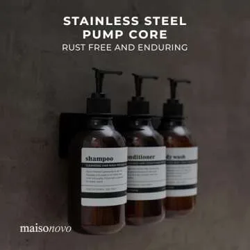 MaisoNovo Shampoo and Conditioner Dispenser - Shower Soap Dispenser Wall Mounted - 16.9 fl oz Set of 2 Amber Plastic Bottles Black Pump - Shampoo Dispenser, Shower Dispenser 2 Chamber No Drill