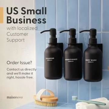 MaisoNovo Shampoo and Conditioner Dispenser - Shower Soap Dispenser Wall Mounted - 16.9 fl oz Set of 2 Amber Plastic Bottles Black Pump - Shampoo Dispenser, Shower Dispenser 2 Chamber No Drill