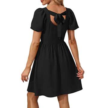 Elegant Women Puff Sleeve Square Neck Dress with Zipper