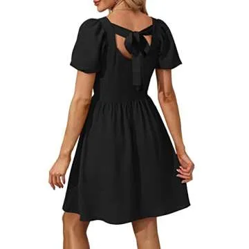 Elegant Women Puff Sleeve Square Neck Dress with Zipper