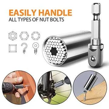 Universal Socket Tools Gifts for Men: Christmas Stocking Stuffers Birthday Gift for Dad Husband Him Women 1/4"-3/4"(7-19mm) Super Socket Set Impact Power Drill Adapter Unique Cool Gadgets