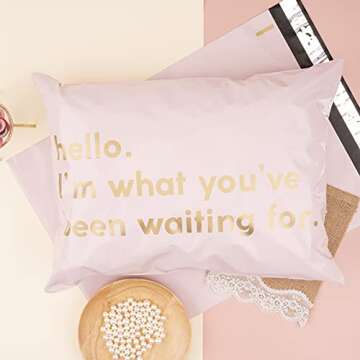 RUSPEPA Poly Mailer Shipping Bag with Self Sealing, Business Text Printed Design, 50 Packs 12 x 15.5 inches, Pink