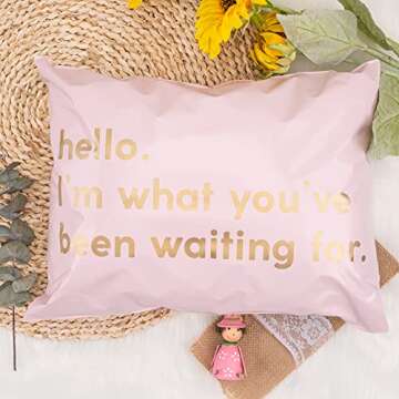 RUSPEPA Poly Mailer Shipping Bag with Self Sealing, Business Text Printed Design, 50 Packs 12 x 15.5 inches, Pink