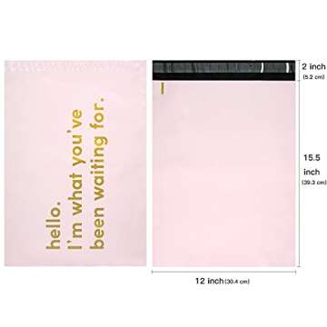 RUSPEPA Poly Mailer Shipping Bag with Self Sealing, Business Text Printed Design, 50 Packs 12 x 15.5 inches, Pink