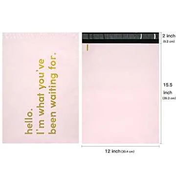 RUSPEPA Poly Mailer Shipping Bag with Self Sealing, Business Text Printed Design, 50 Packs 12 x 15.5 inches, Pink