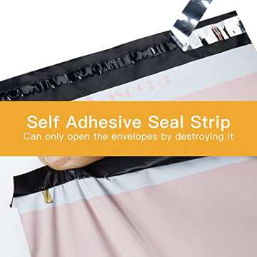 RUSPEPA Poly Mailer Shipping Bag with Self Sealing, Business Text Printed Design, 50 Packs 12 x 15.5 inches, Pink