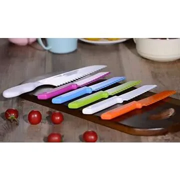 ONUPGO Knives for Kids 6-Piece Nylon Kitchen Baking Knife Set: Plastic Knife Set Children's Cooking Knives Colors/Firm Grip, Serrated Edges, BPA-Free Kids' Knives