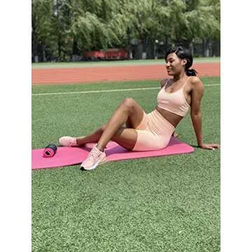 OQQ Women Yoga Outfit Seamless 3 Piece Workout Gym High Waist Leggings Shorts with Sport Bra Set Pink