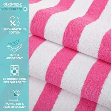 Arkwright Cali Cabana Stripe Beach Towel Pack - 4 Soft Cotton Towels