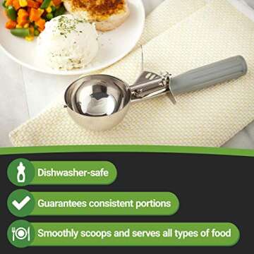 Restaurantware-Met Lux 4 Ounce Portion Scoop, 1 Trigger Release Cookie Scoop - With Gray Handle, Stainless Steel Disher, For Portion Control, Scoop Cookie Dough, Cupcake Batter, Or Ice Cream