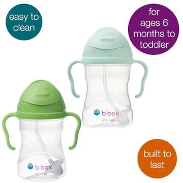 b.box Sippy Cup with Weighted Straw (2-Pack). Leak Proof, Easy Grip. BPA Free & Dishwasher Safe. Ideal for Babies 6m+ to Toddlers (Pistachio + Apple, 8oz)