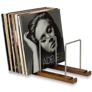 Durable Vinyl Record Storage Holder for 75 LPs, Solid Walnut Vinyl Record Stand with Built-in Now Pl...