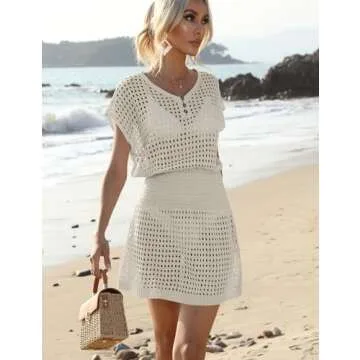 Mokoru Women Crochet Swimsuit Coverup Summer Bathing Suit Swim Cover Up Beach Vacation Dresses Swimwear, Small, Apricot