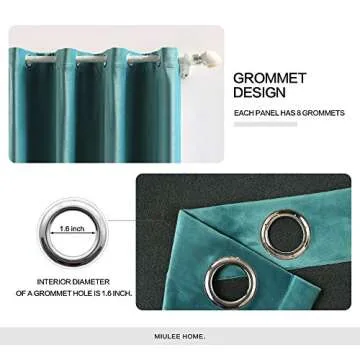 MIULEE 2 Panels Blackout Velvet Curtains Solid Soft Grommet Teal Curtains Thermal Insulated Soundpro...
