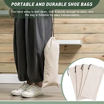 12 Pcs Beige Shoe Dust Bags Drawstring Washable Travel Storage