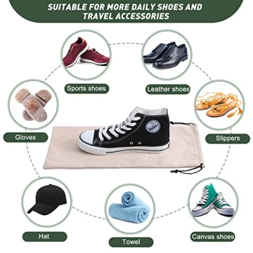 12 Pcs Beige Shoe Dust Bags Drawstring Washable Travel Storage