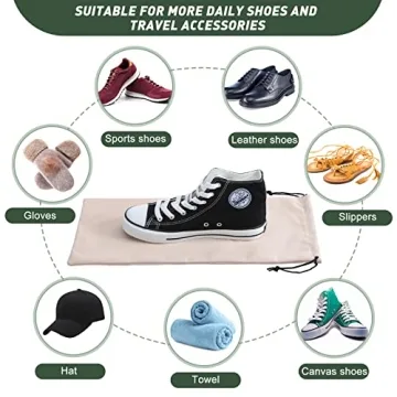 12 Pcs Beige Shoe Dust Bags Drawstring Washable Travel Storage