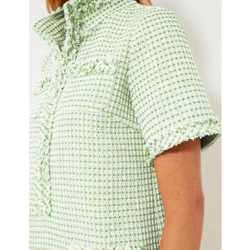 PEHMEA Women's Tweed Dress, Short Sleeve Straight Tube Mini Dress with Pockets for Business Party Wo...