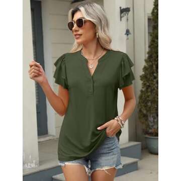 ANRABESS Womens Tops Dressy Casual Ruffle Short Sleeve V Neck Blouses Summer Button Down Business Wo...