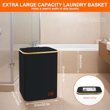 145L Large Laundry Hamper with Lid - Dual Compartment Stylish Storage