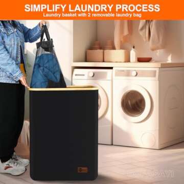 145L Large Laundry Hamper with Lid - Dual Compartment Stylish Storage