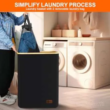 145L Large Laundry Hamper with Lid - Dual Compartment Stylish Storage