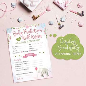 Baby Shower Games for Girls - Pink Elephant Theme - Pack of 5 Activities for 50 Guests, 5x7 Cards - Baby Shower Decorations for Girls, Party Supplies