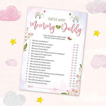 Baby Shower Games for Girls - Pink Elephant Theme - Pack of 5 Activities for 50 Guests, 5x7 Cards - Baby Shower Decorations for Girls, Party Supplies