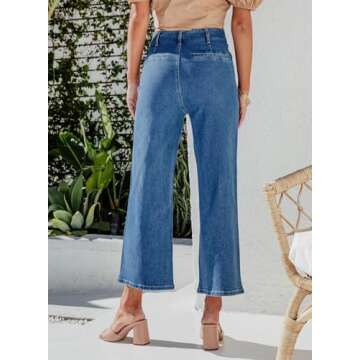 Sidefeel Women's Wide Leg Jeans High Waisted Stretchy Straight Leg Jeans Buttoned Loose Denim Pants ...