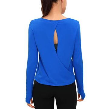 CRZ YOGA Women's Pima Cotton Long Sleeve Workout Shirts Open Back Yoga Tops Classic Fit Activewear S...