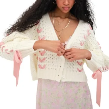 Chic Women Y2k V Neck Sweater - Cozy Cable Knit Cardigan
