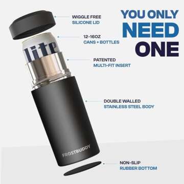 Frost Buddy Universal Can Cooler - Fits All Sizes - Insulated Steel