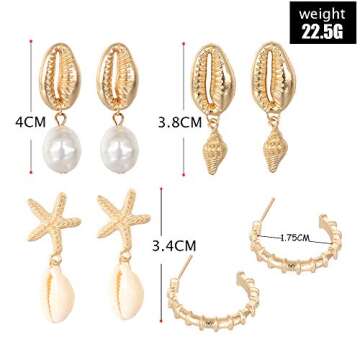 Seashell Conch Earrings Bohemi Shell Starfish Summer Beach Earrings Women Ocean Conch Earrings set (8pcs)